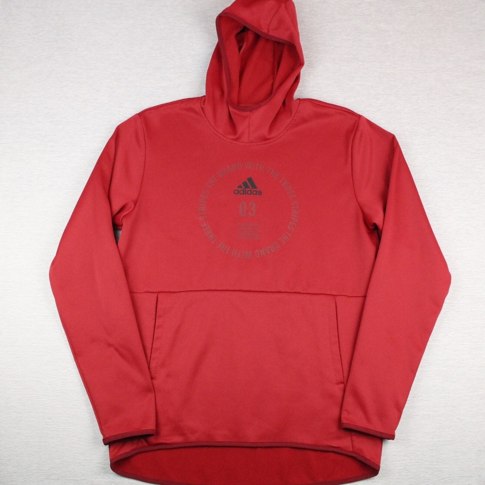 Adidas Hoodie Mens Size M Red Team Issue Badge of Sport Polyester Pullover